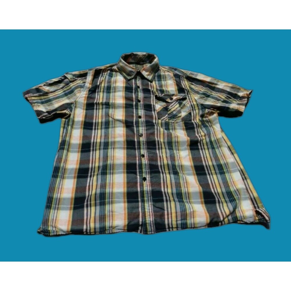 Gold Label Brand Men Shirt Size XL Multicolored Plaid Short Sleeve Pocket Preppy